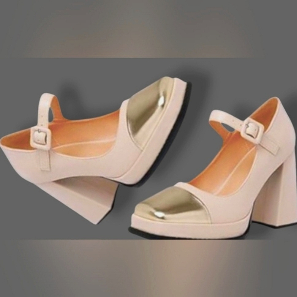 🆕Luxe Creamy Beige/Golden Plated Vamp {Mary Jane Style} Heels